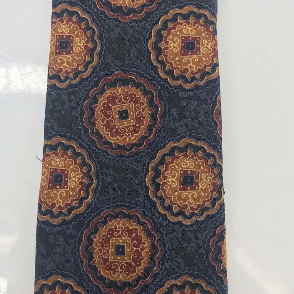 Burberrys Of London Tie Mens Silk Blue Orange Red Print Neck Tie Career Church